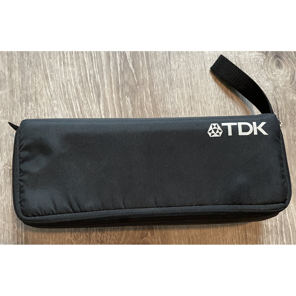 Vintage TDK 15 Cassette Black Tape Holder Soft Carrying Case w/  Zipper & Strap
